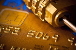 a close up of a credit card with a lock on it.